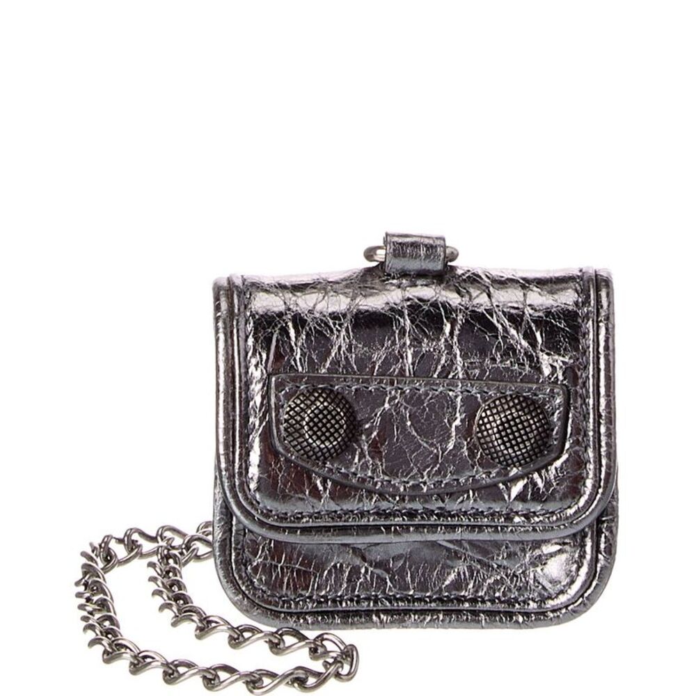 Balenciaga Hourglass Leather Airpods Holder, Silver